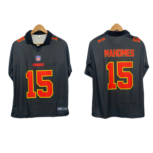 Men's Kansas City Chiefs Patrick Mahomes Black Super Bowl LVIII Carbon Fashion Five sleeve Jersey - P733 - Ms Retro Store