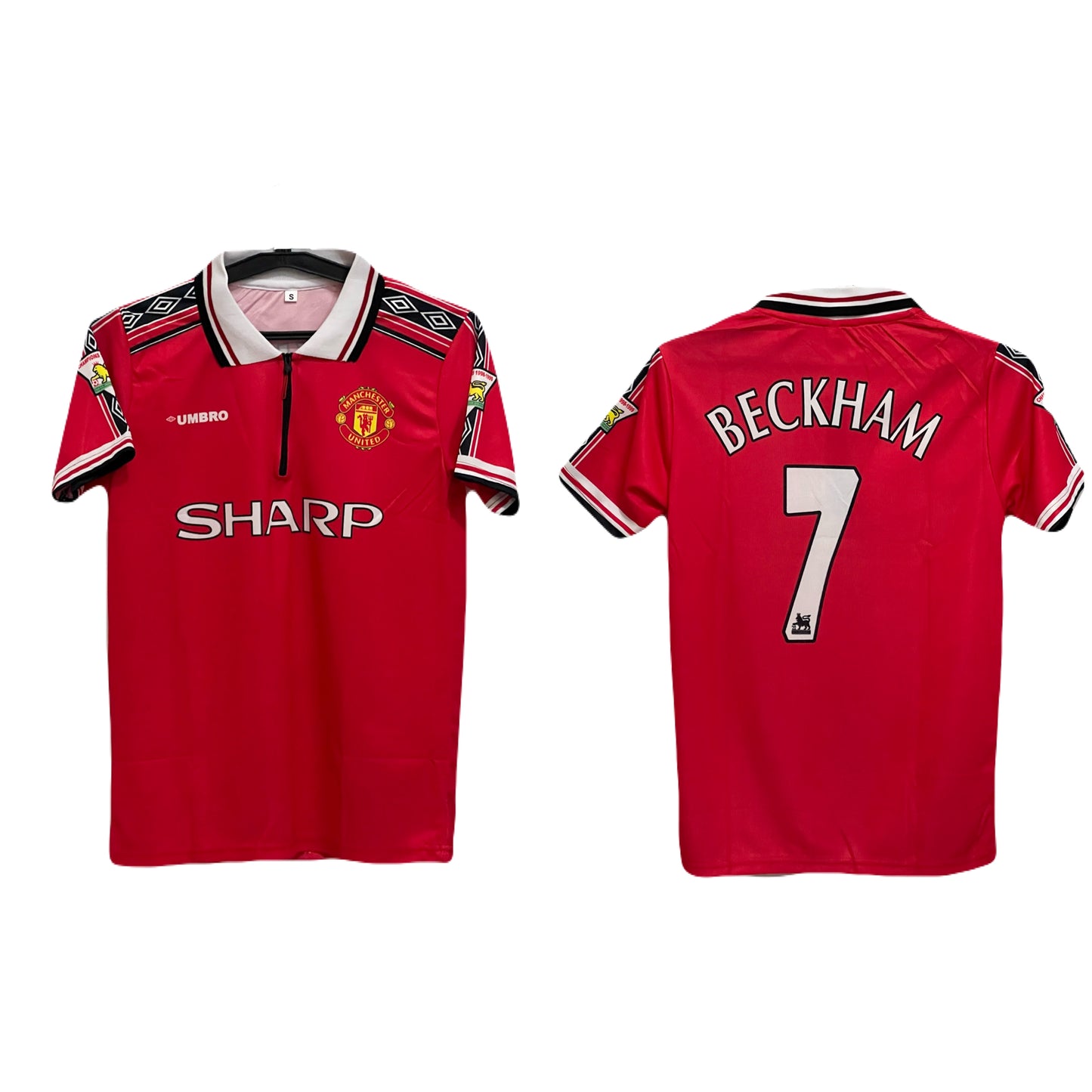 Manchester united 1998/99 Home jersey Beckham zip type -p810 -ms retro store