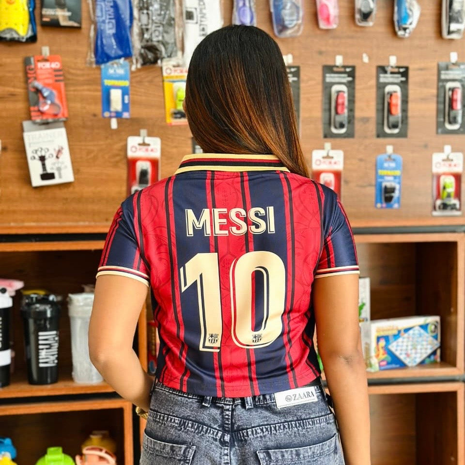 Crop top Collar neck jersey Fc Barcelona Messi - Ms Retro Store