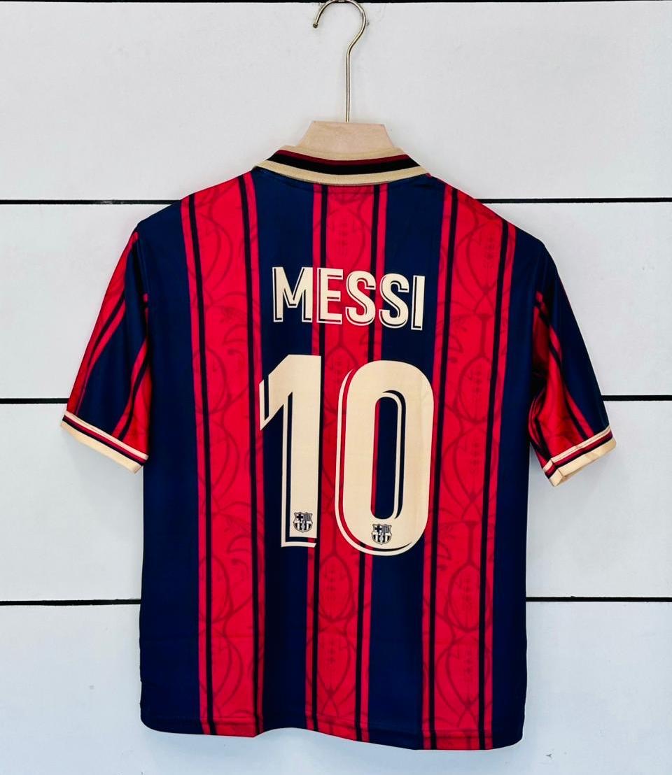 Barcelona 125th edition Messi Kids five sleeve collar sublimation jersey - Ms retro store
