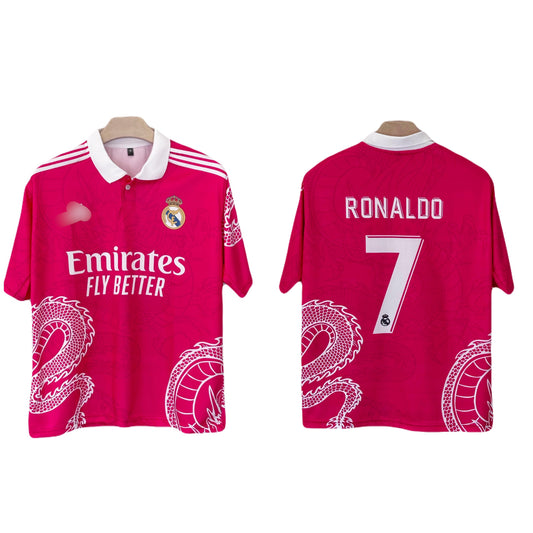 Real Madrid Ronaldo Pink Dragon Edition Collar Five Sleeve - Ms Retro Store