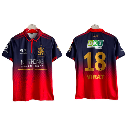 Virat kohli RCB 2star home kit half collar zip embroidery - P2330