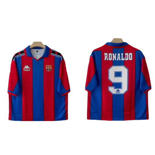 Ronaldo Barcelona 1996 home  Collar Five sleeve Jersey -