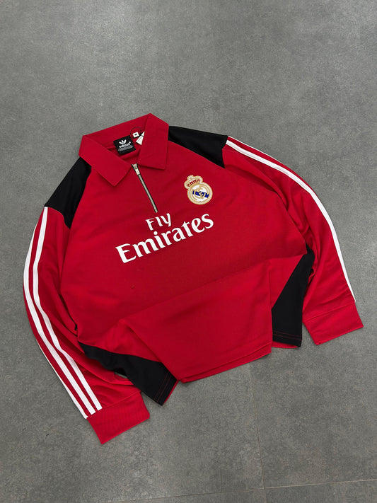 Real madrid imported Red full sleeve collar zip Embroidery T-shirt - Ms retro store
