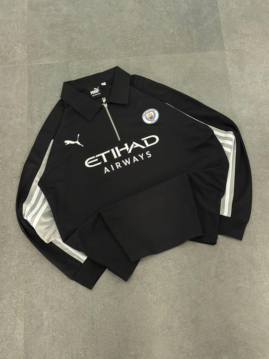Manchester City imported Black full sleeve collar zip Embroidery T-shirt K95 - Ms retro store