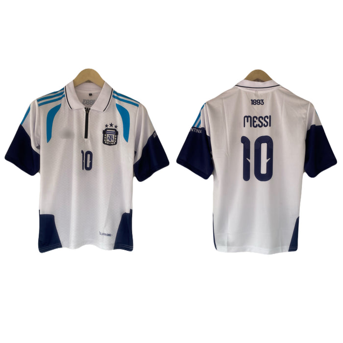 Messi Argentina zip type Five Sleeve collar  embroidery jersey - P2555