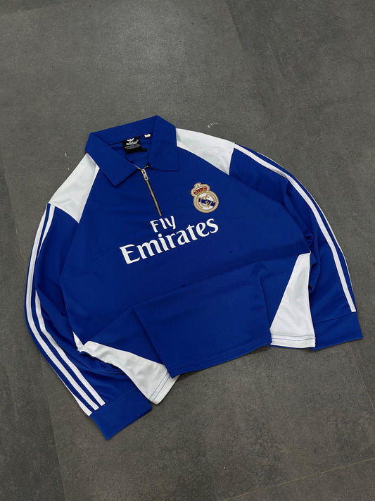 Real madrid imported Blue full sleeve collar zip Embroidery T-shirt - Ms retro store