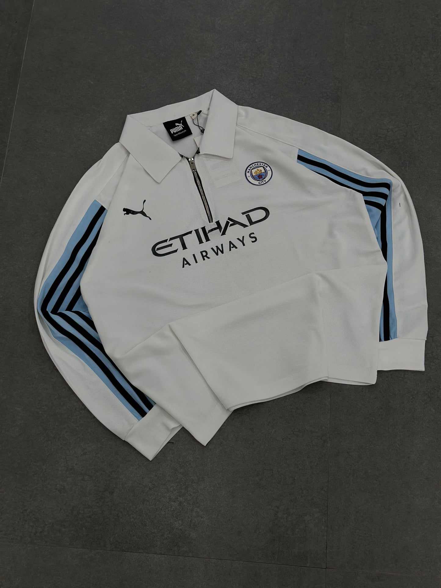 Manchester City imported White full sleeve collar zip Embroidery T-shirt K95 -  Ms retro store