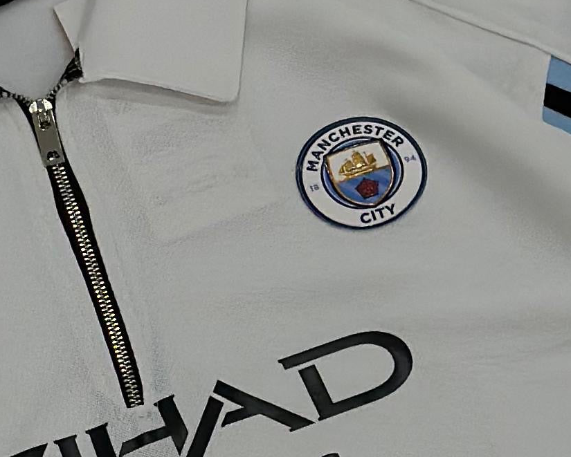 Manchester City imported White full sleeve collar zip Embroidery T-shirt K95 -  Ms retro store