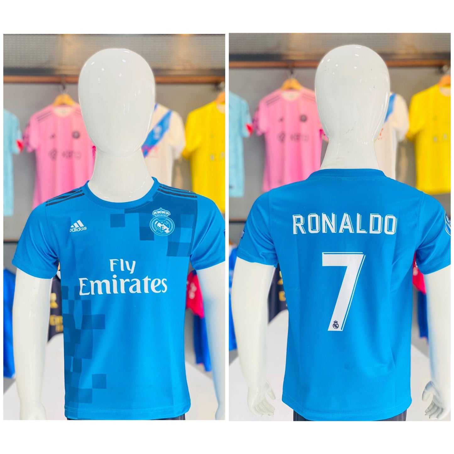 Kids sports jersey ronaldo blue jersey half sleeve