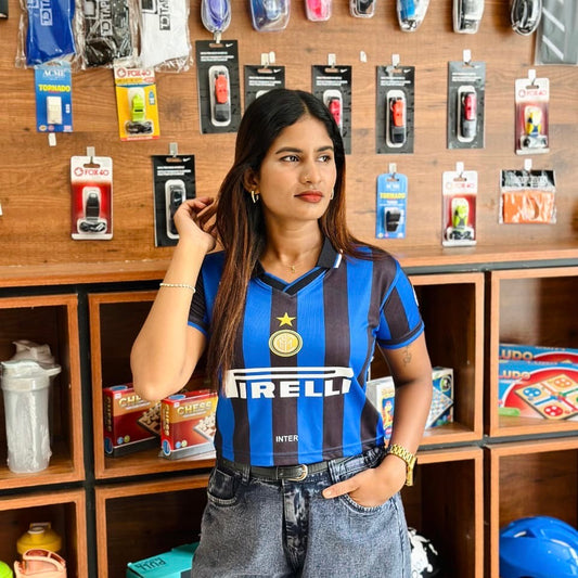 Crop top Collar neck jersey Inter Milan Ronaldo - P949 Ms Retro Store