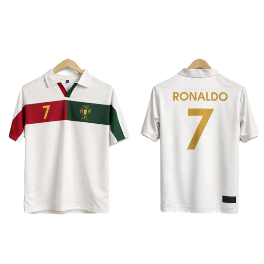 Portugal Ronaldo vintage 7  away  Five sleeve Collar sublimation- P2000 Ms Retro Store