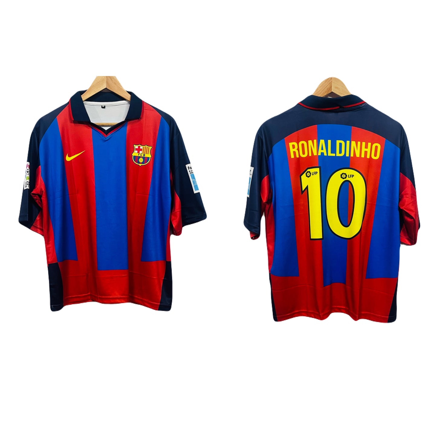 Barcelona 2003/4 home Ronaldinho Five sleeve coller type - P58 - Ms Retro Store