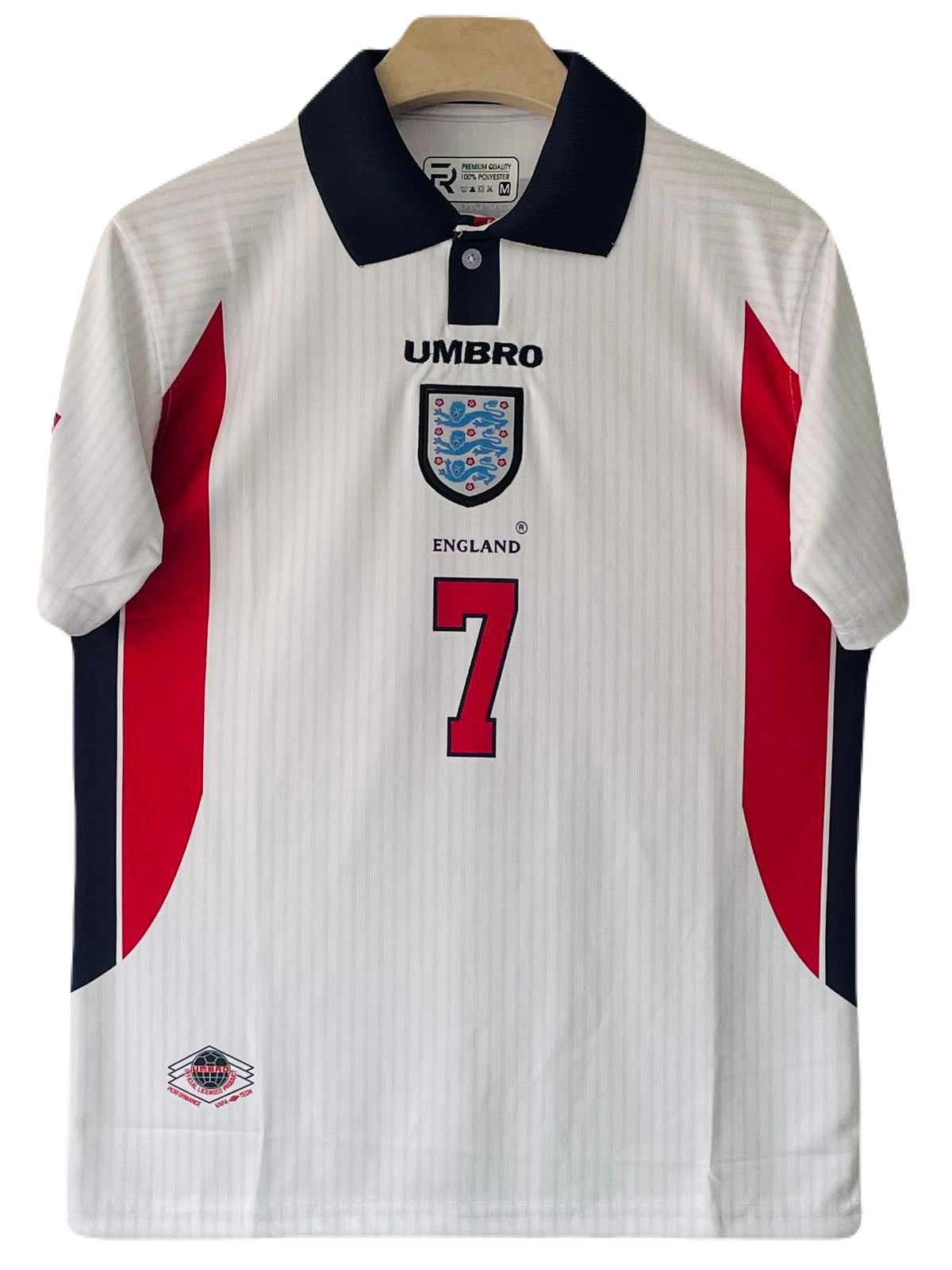 England 1988 World Cup Home Kit Polo Beckham Half sleeve   - Ms Retro Store