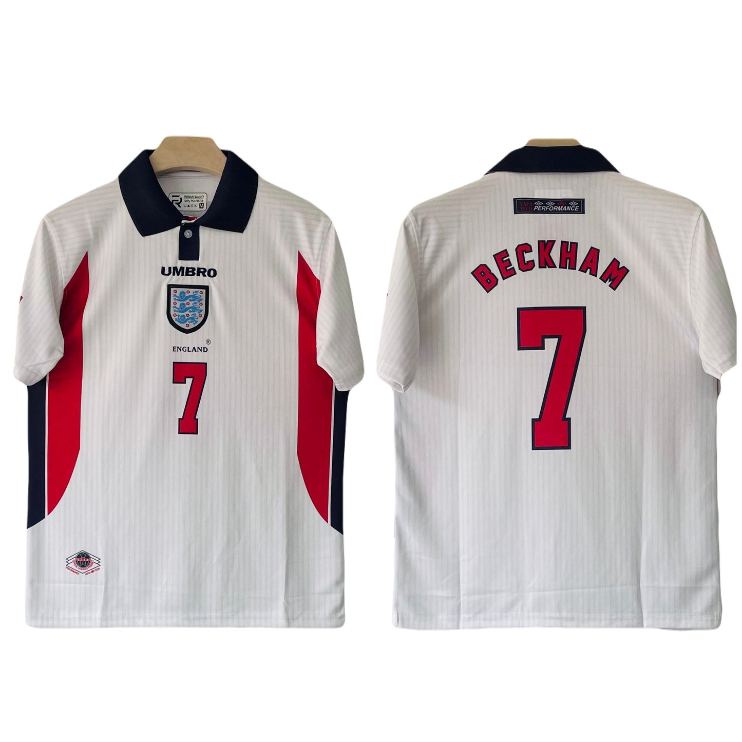 England 1988 World Cup Home Kit Polo Beckham Half sleeve   - Ms Retro Store