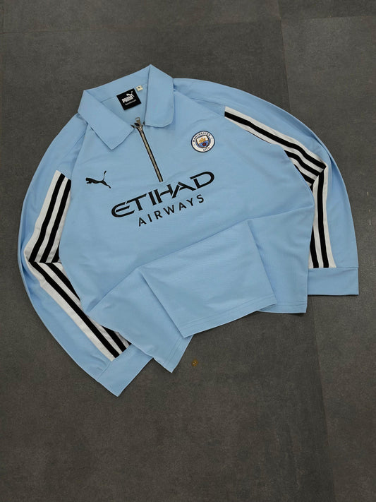 Manchester City imported blue full sleeve collar zip Embroidery T-shirt K95 -  Ms retro store