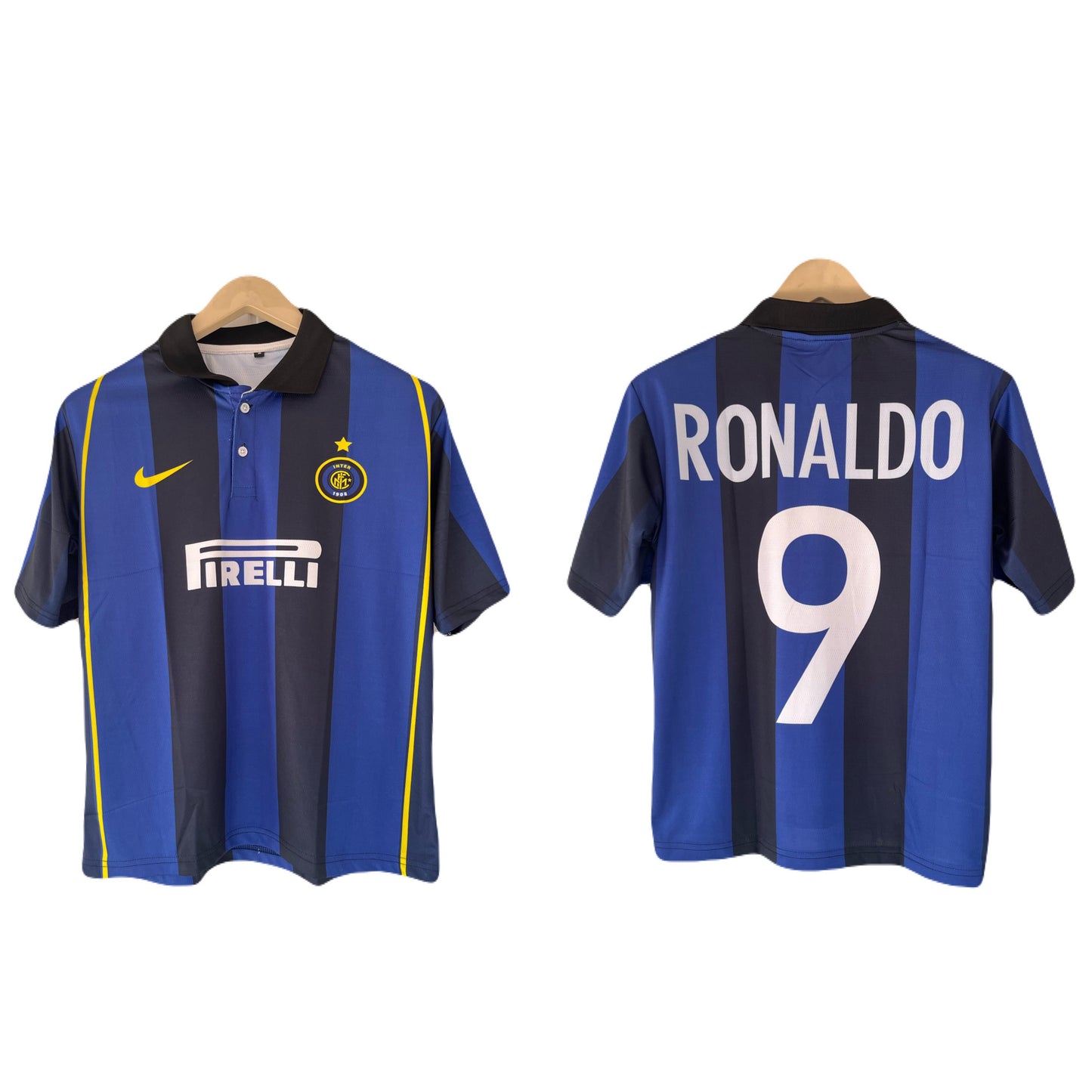 Inter milan 1997-98 Home Ronaldo Five Sleeve Collar Sublimation - Ms Retro Store
