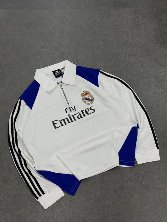 Real madrid imported White full sleeve collar zip Embroidery T-shirt - Ms retro store
