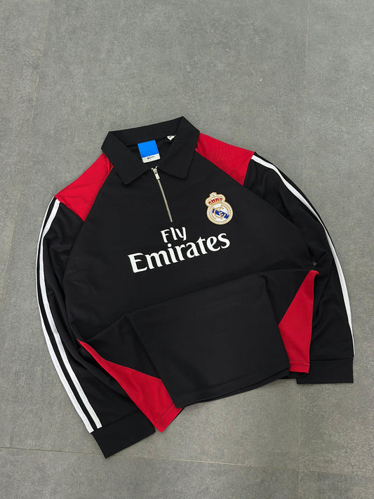 Real madrid imported Black full sleeve collar zip Embroidery T-shirt - Ms retro store