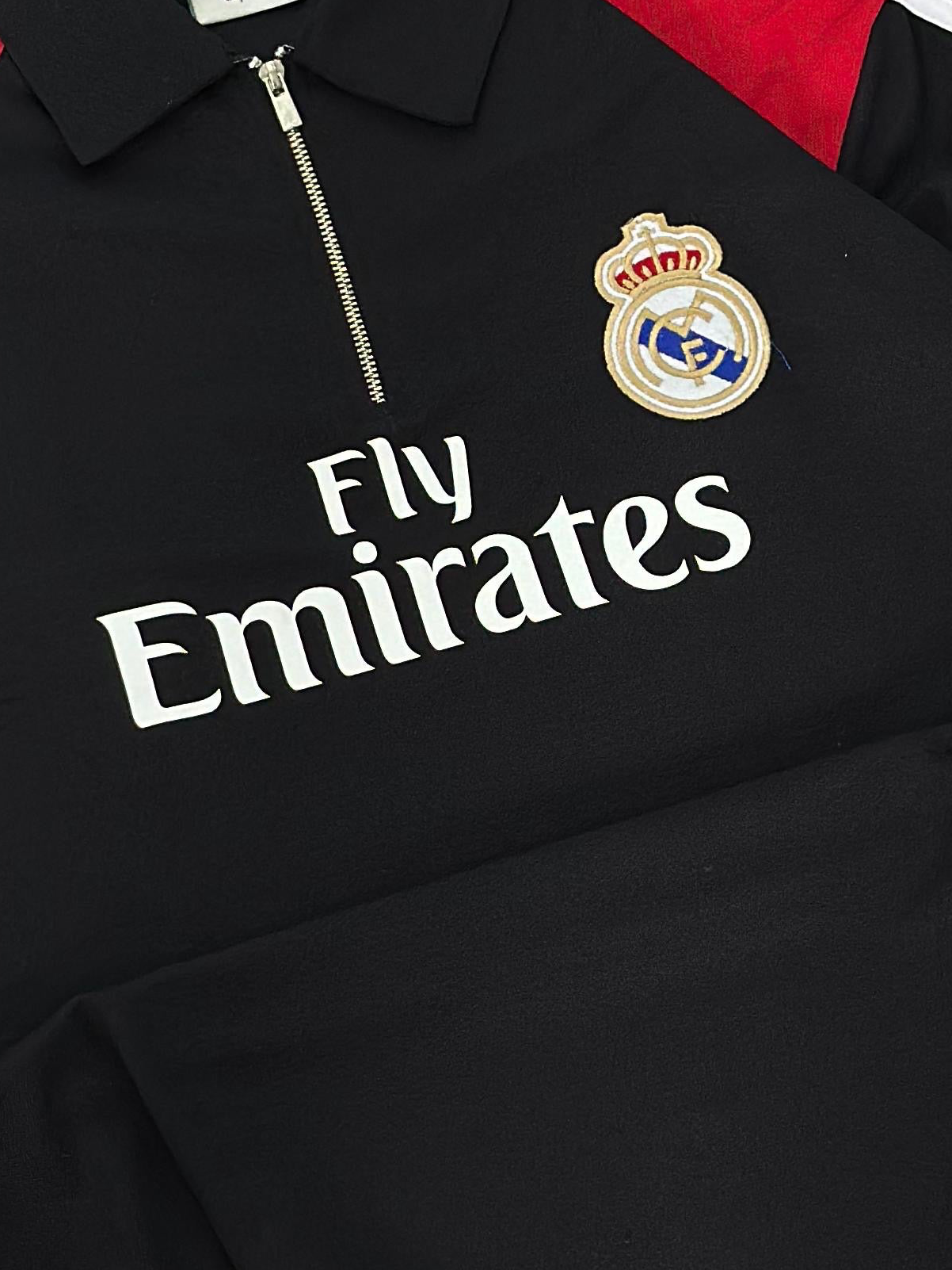 Real madrid imported Black full sleeve collar zip Embroidery T-shirt - Ms retro store