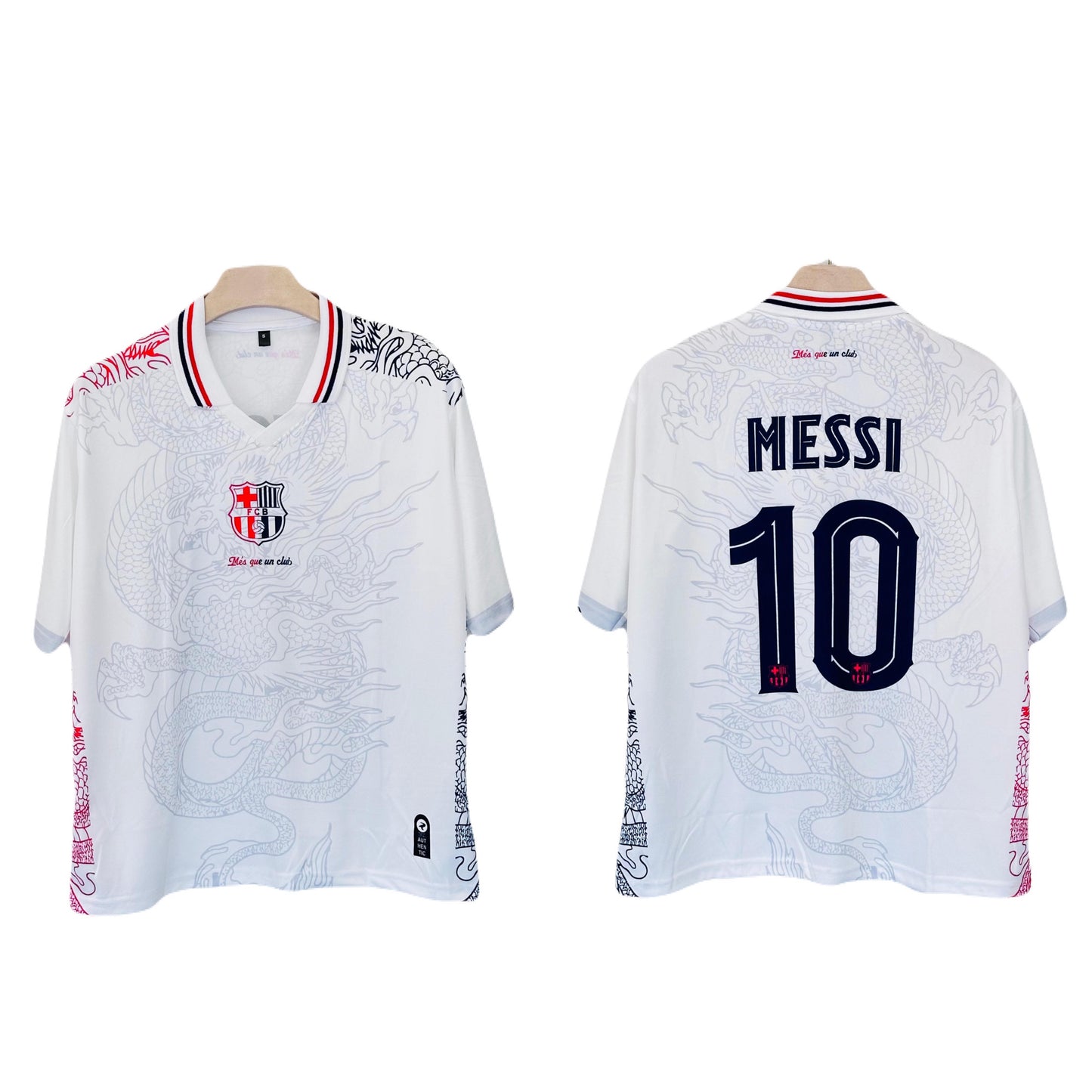 Barcelona messi dragon edition Collar Five Sleeve Sublimation  - Ms Retro Store