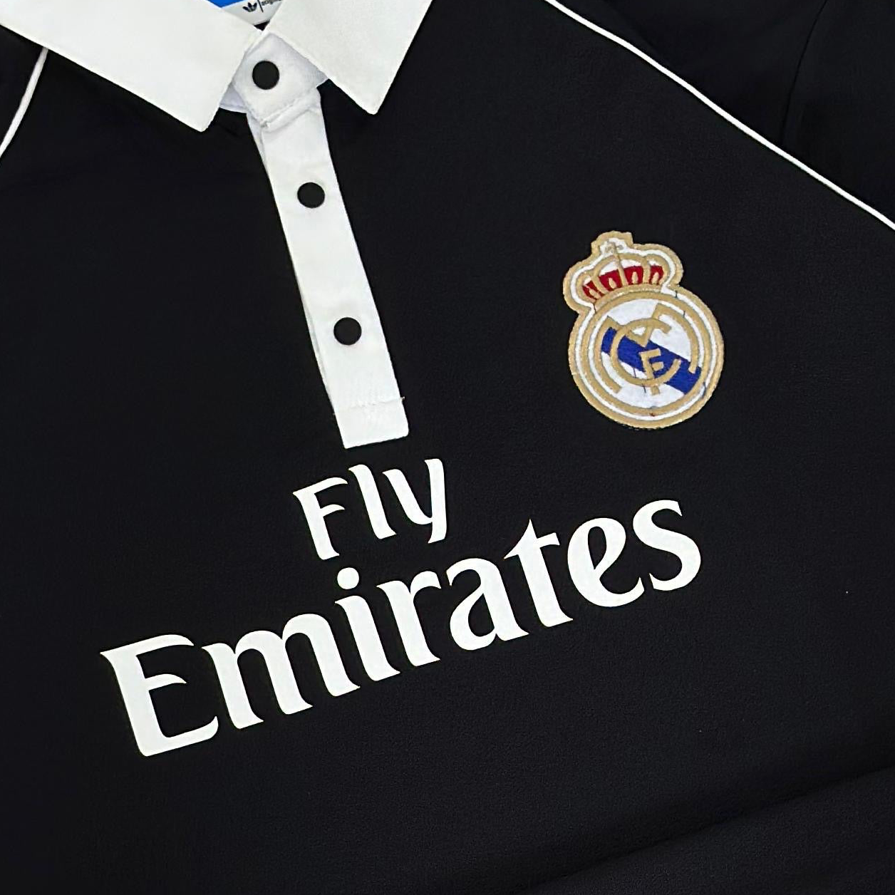 Real madrid imported Black full sleeve collar button Embroidery T-shirt S 05 - Ms retro store