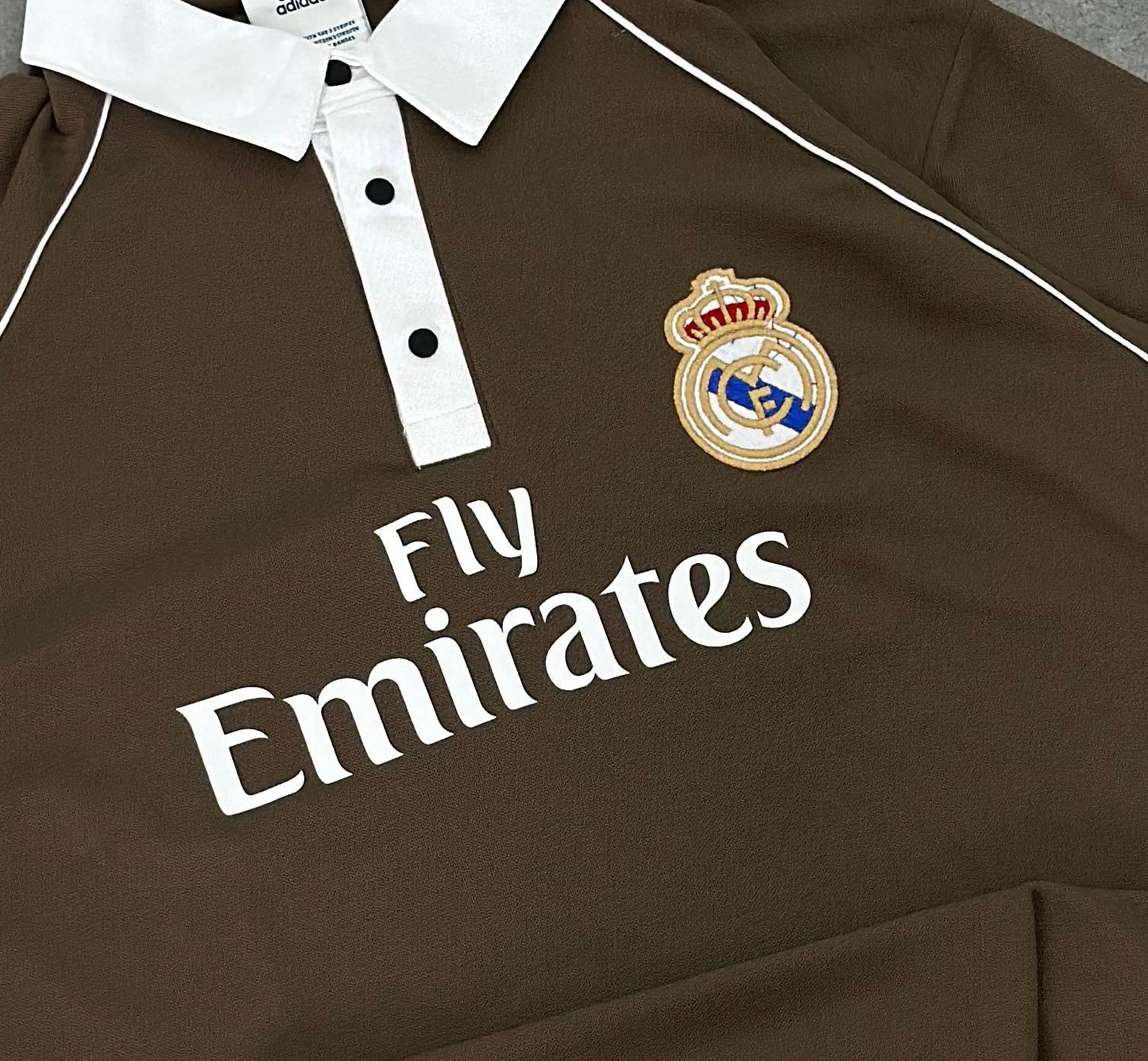 Real madrid imported Brown full sleeve collar button Embroidery T-shirt S 05 - Ms retro store