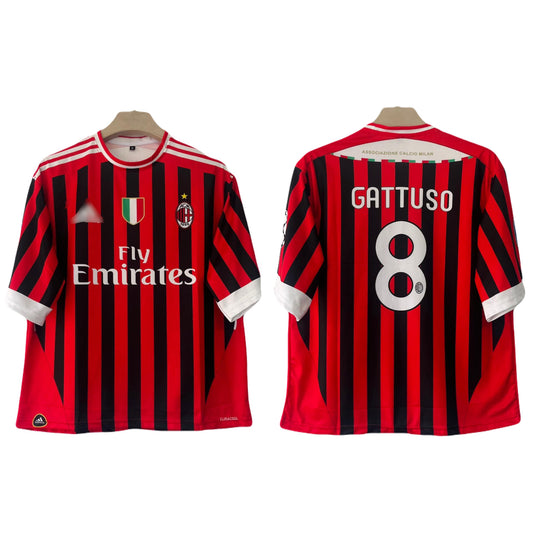 Ac Milan 2011-12 Home Kit Gattuso Five Sleeve - Ms Retro Store