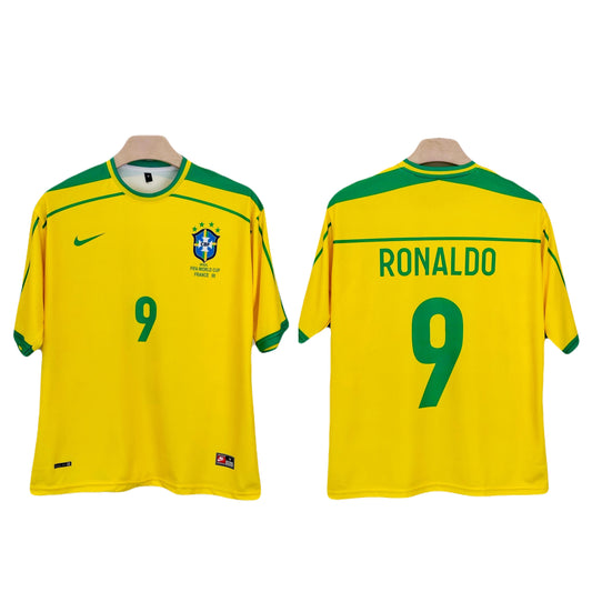 Brazil 1998 Home Kit Ronaldo Five Sleeve - Ms Retro Store