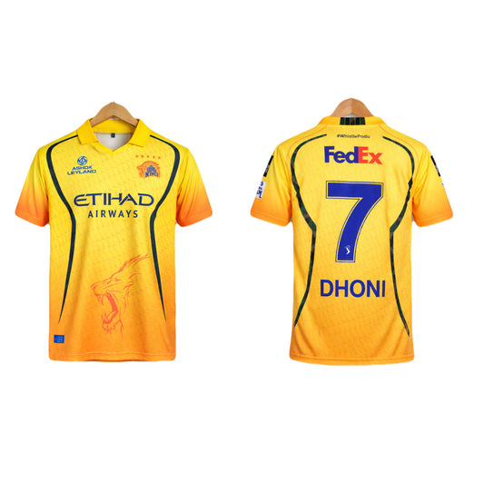 Chennai super kings 2026 IPL Dhoni Half Sleeve Collar Embroidery -Ms Retro Store