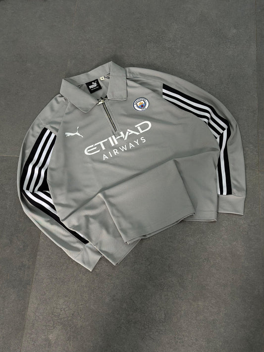 Manchester City imported Grey  full sleeve collar zip Embroidery T-shirt K95 -  Ms retro store