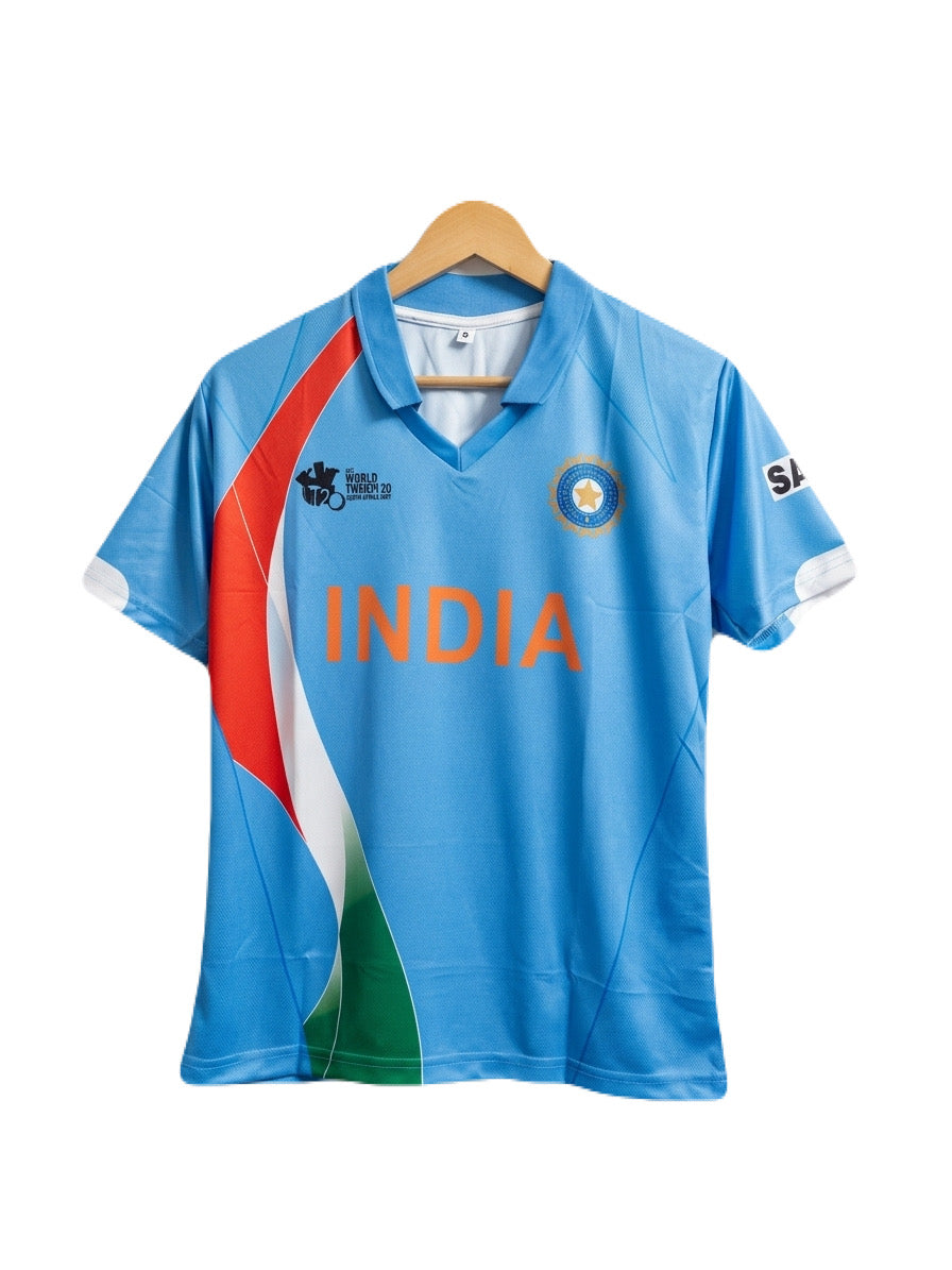 India 2007 dhoni  home jersey Half Sleeve Sublimation - Ms Retro Store