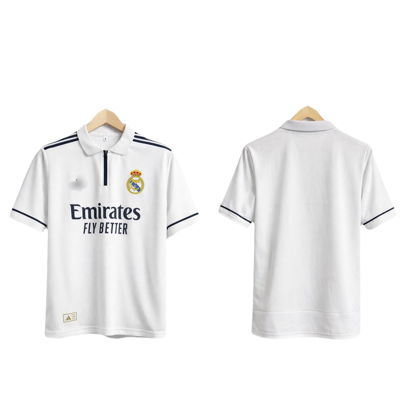 Real madrid plane back  Five Sleeve zip collar Sublimation Jersey - Ms Retro Store