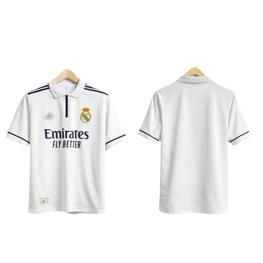 Real madrid plane back  Five Sleeve zip collar Sublimation Jersey - Ms Retro Store