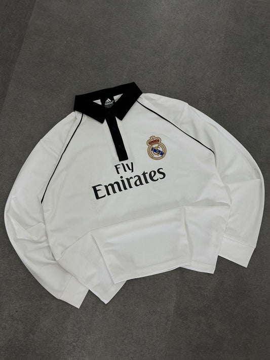 Real madrid imported white full sleeve collar button Embroidery T-shirt S 05 - Ms retro store