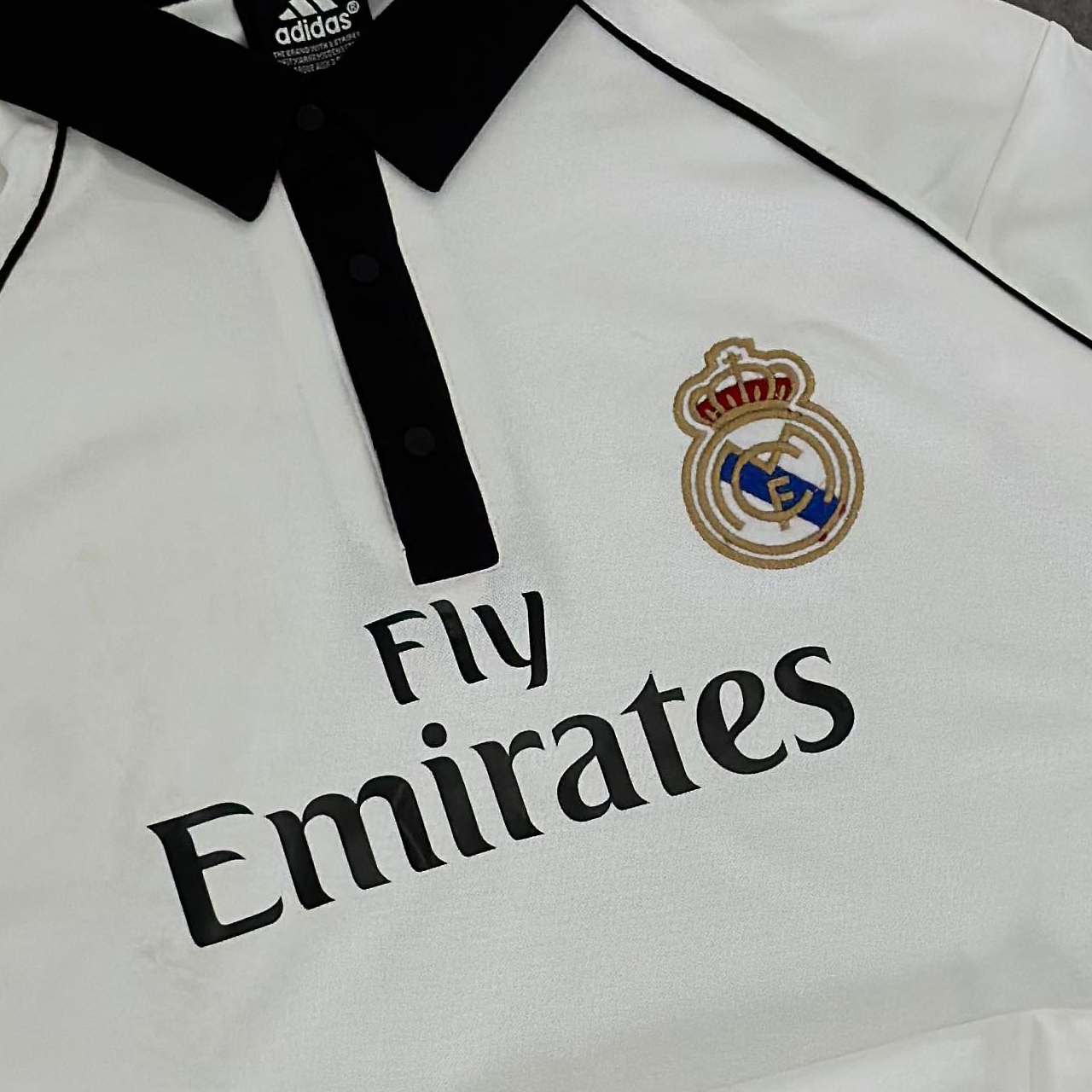 Real madrid imported white full sleeve collar button Embroidery T-shirt S 05 - Ms retro store