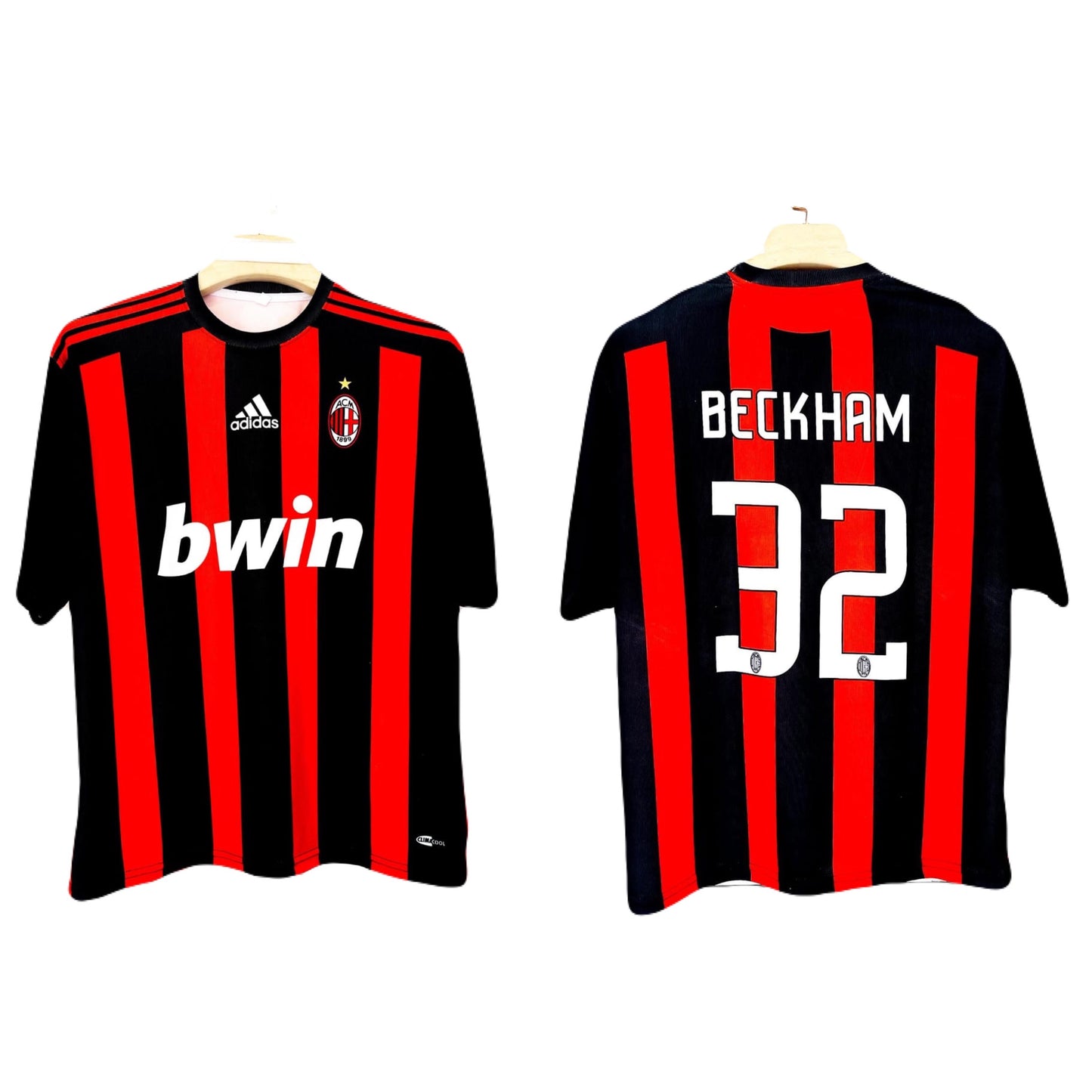 Ac milan 2008/09 home jersey beckham five sleeve - ms retro store