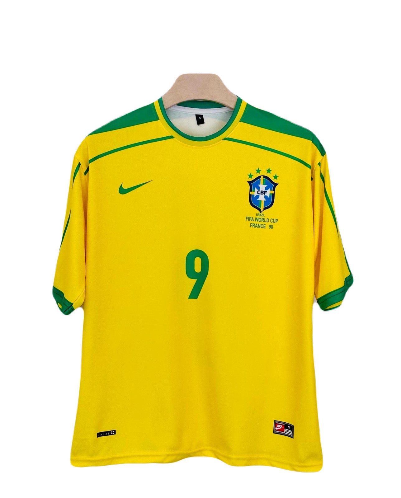 Brazil 1998 Home Kit Ronaldo Five Sleeve - Ms Retro Store