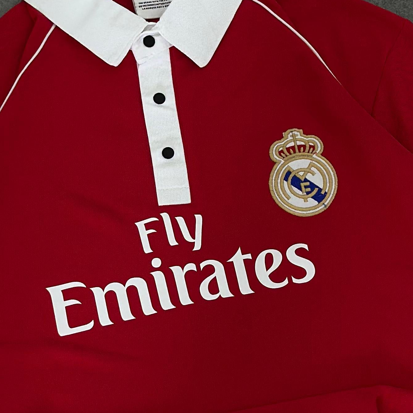 Real madrid imported Red full sleeve collar button Embroidery T-shirt S 05 - Ms retro store