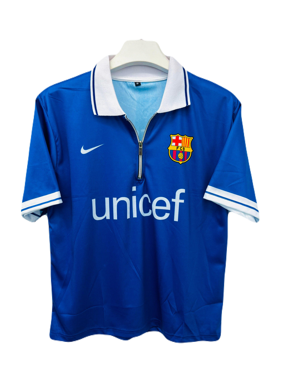 Barcelona Messi Five Sleeve zip collar Sublimation Jersey -P1362 Ms Retro Store