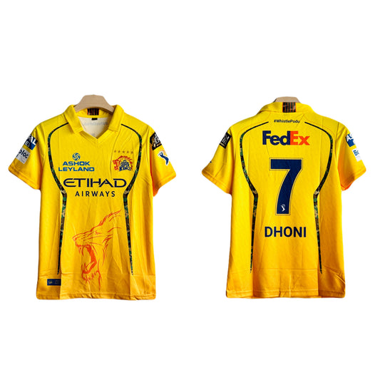 Chennai super kings 2026 IPL Dhoni Half Sleeve Collar Premium Embroidery jersey - Ms Retro Store