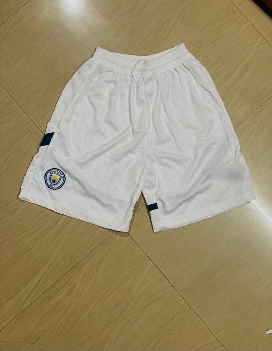 Premium first quality Manchester City White and side blue Shorts - Ms Retro Store