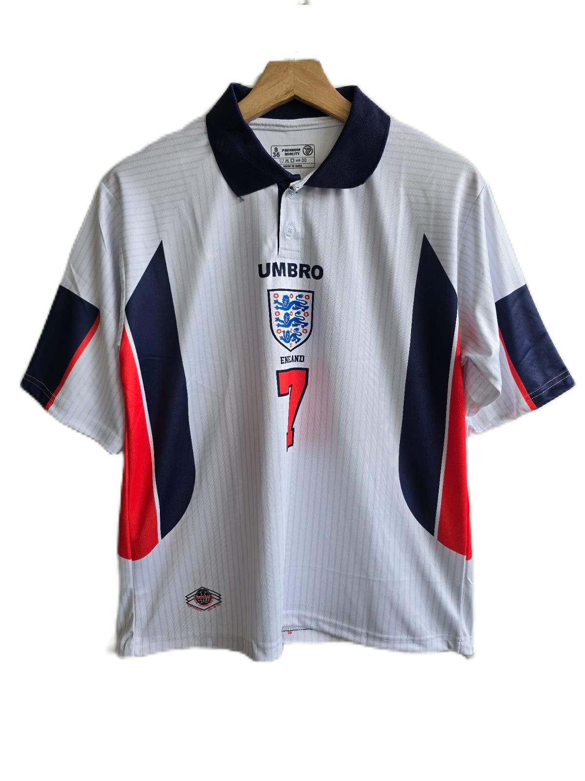 England 1998 Home kit polo Beckham Five sleeve - P486 -Ms Retro Store