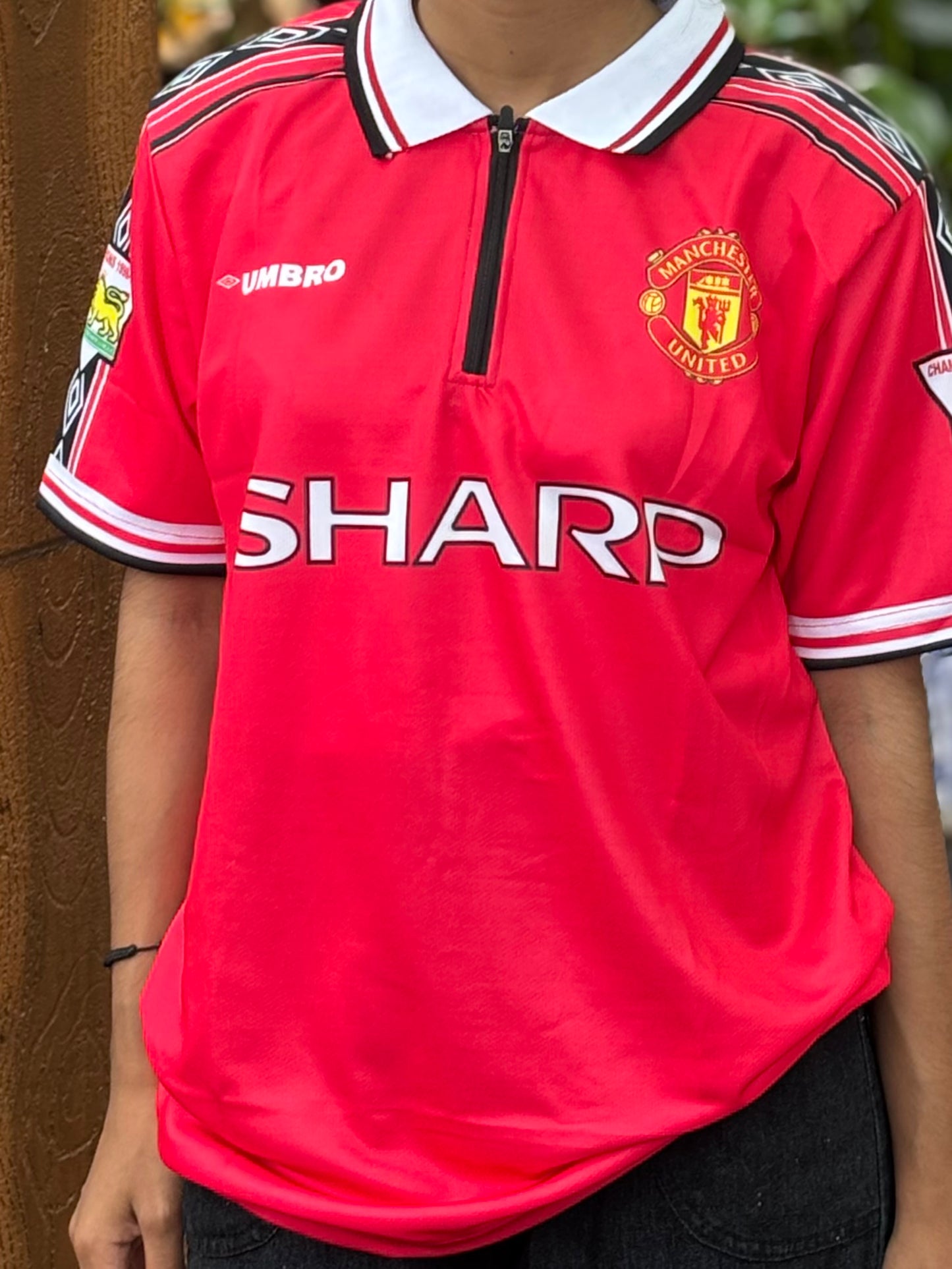 Manchester united 1998/99 Home jersey Beckham zip type - P90 -ms retro store