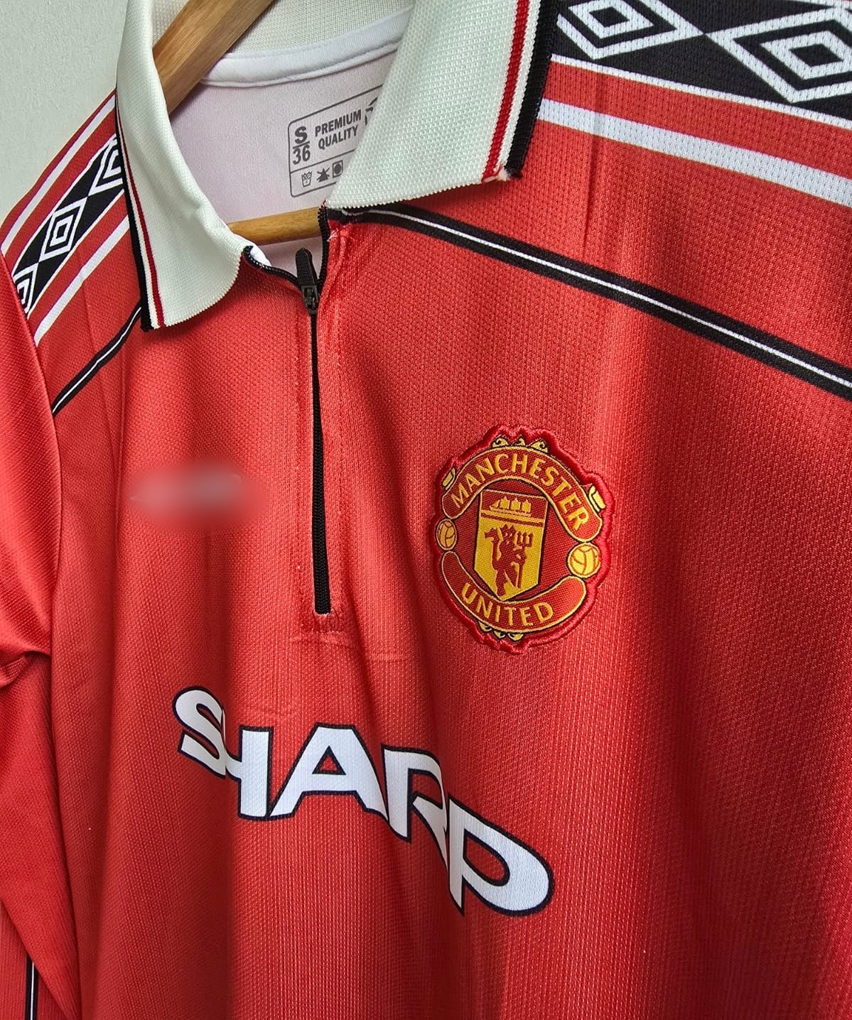 Manchester united 1998/99 Home jersey zip type full sleeve embroidery beckham - ms retro store