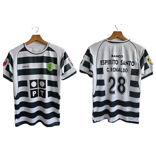 Sporting 2001-03 Home kit Ronaldo Embroidery Half sleeve - P489 - Ms retro store