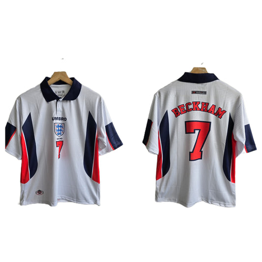 England 1998 Home kit polo Beckham Five sleeve - P486 -Ms Retro Store
