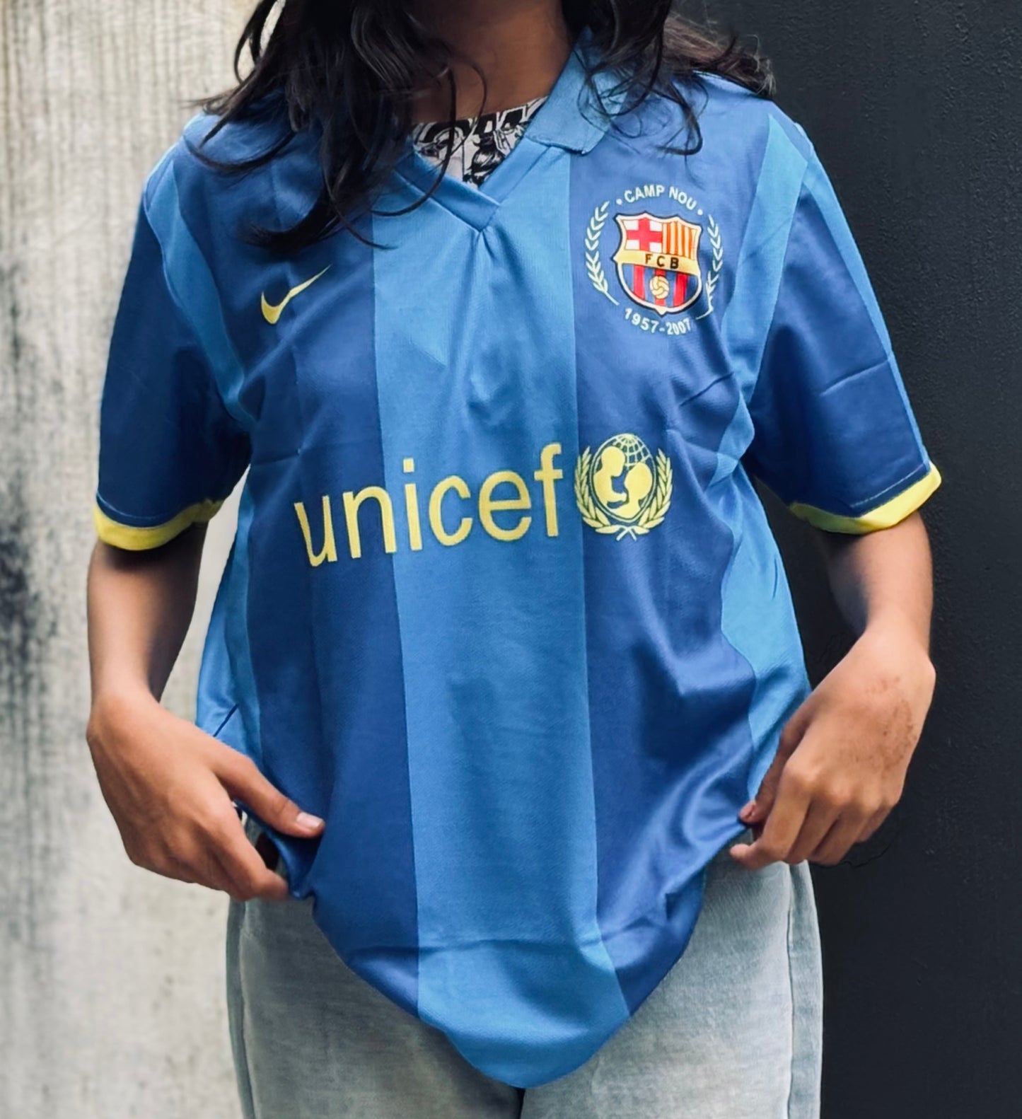 Barcelona vintage blue ronaldinho collar jersey - ms retro store