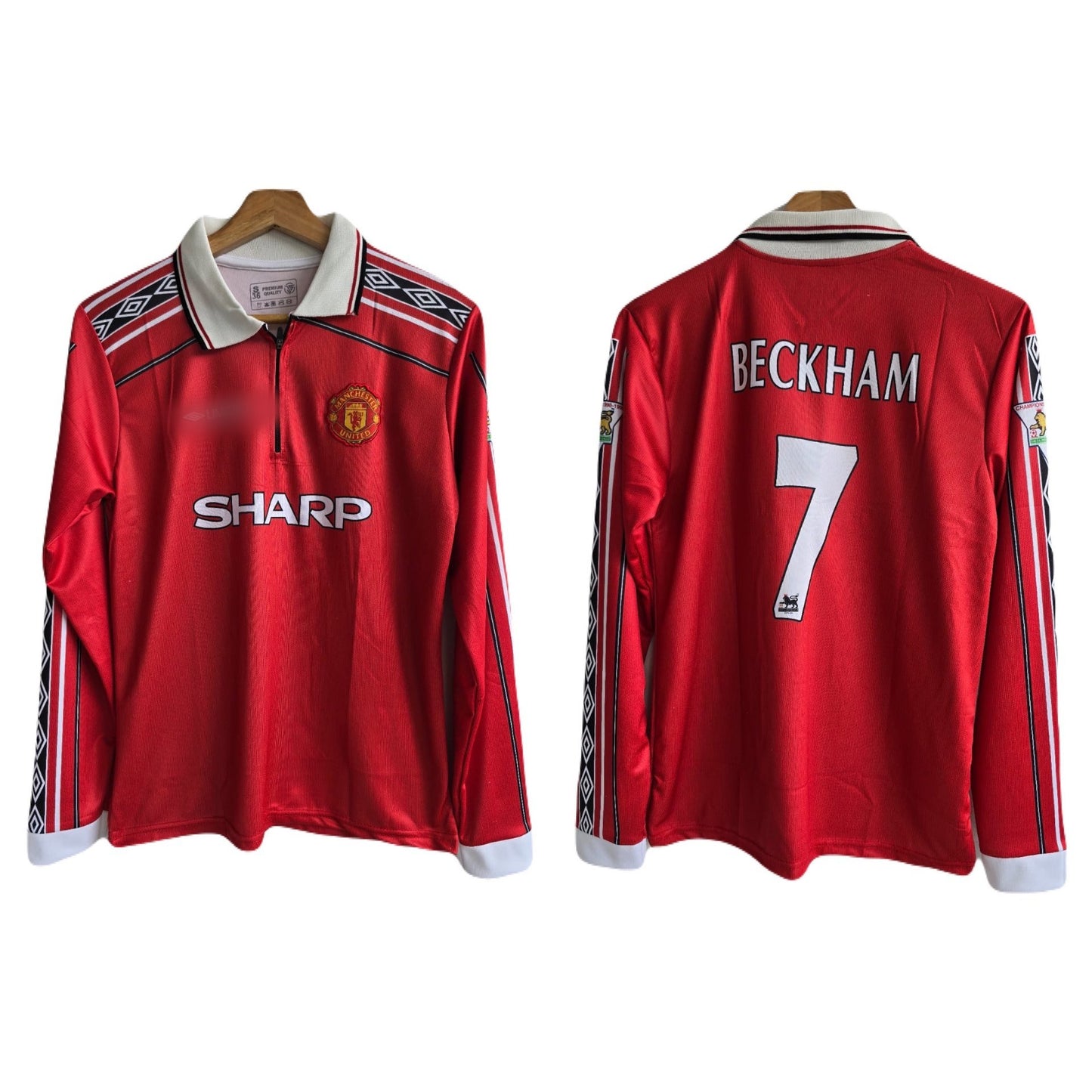 Manchester united 1998/99 Home jersey zip type full sleeve embroidery beckham - ms retro store